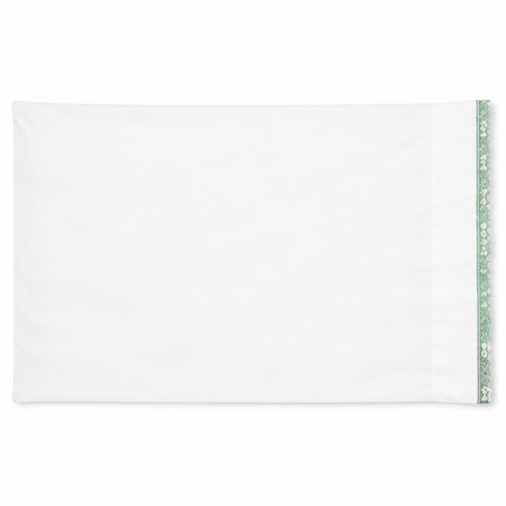 White Pillowcase With Green Crochet Trim